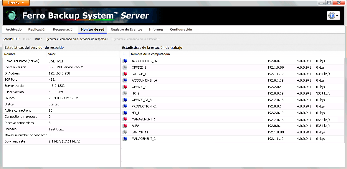 screenshot of Ferro Backup System